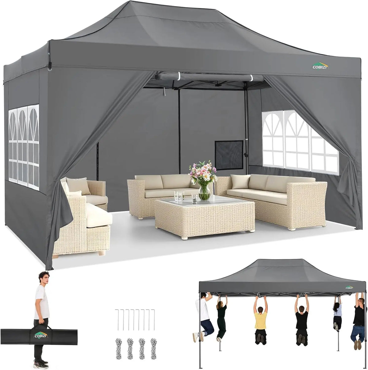 Cobizi Pop Up Canopy Tent With Heavy Duty Waterproof Sidewalls