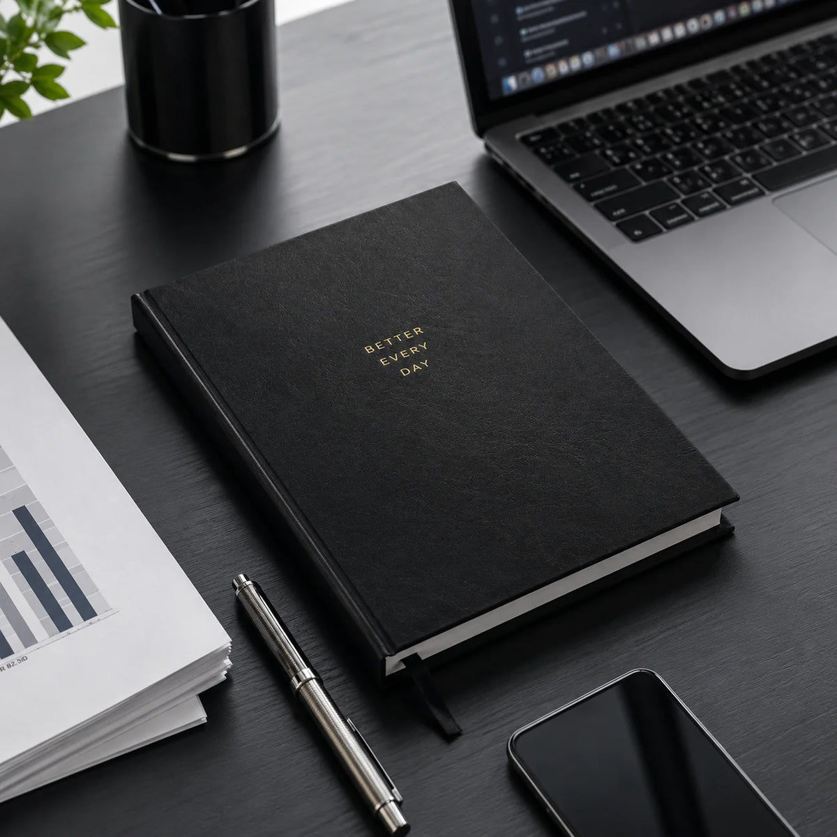 Hardcover Leather Daily Planner For Undated Productivity Journaling
