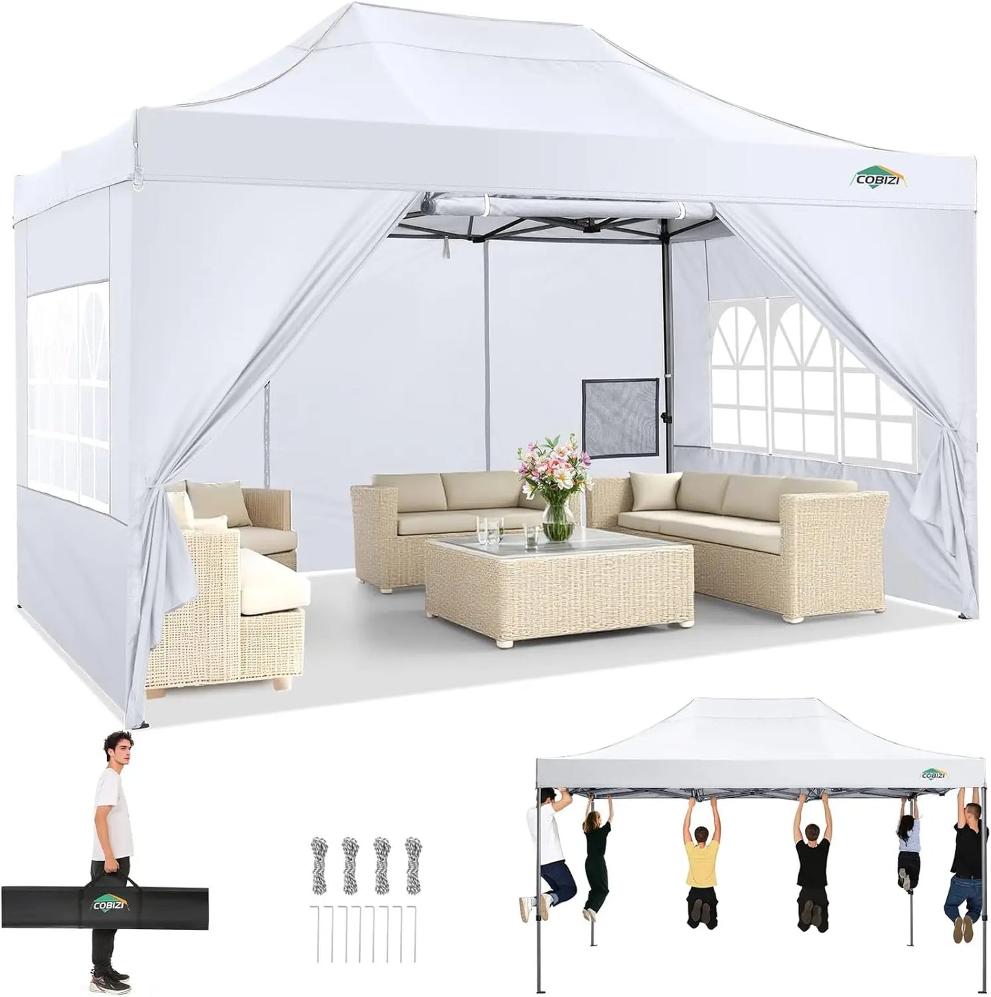 Cobizi Pop Up Canopy Tent With Heavy Duty Waterproof Sidewalls