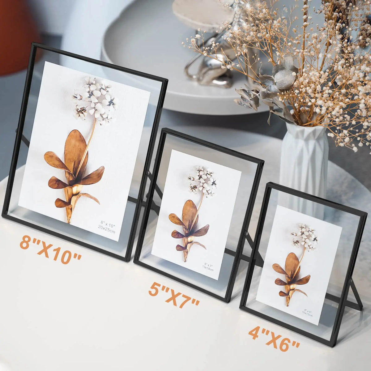 IZIDDO Floating Metal Glass Picture Frame Set for Tabletop Display