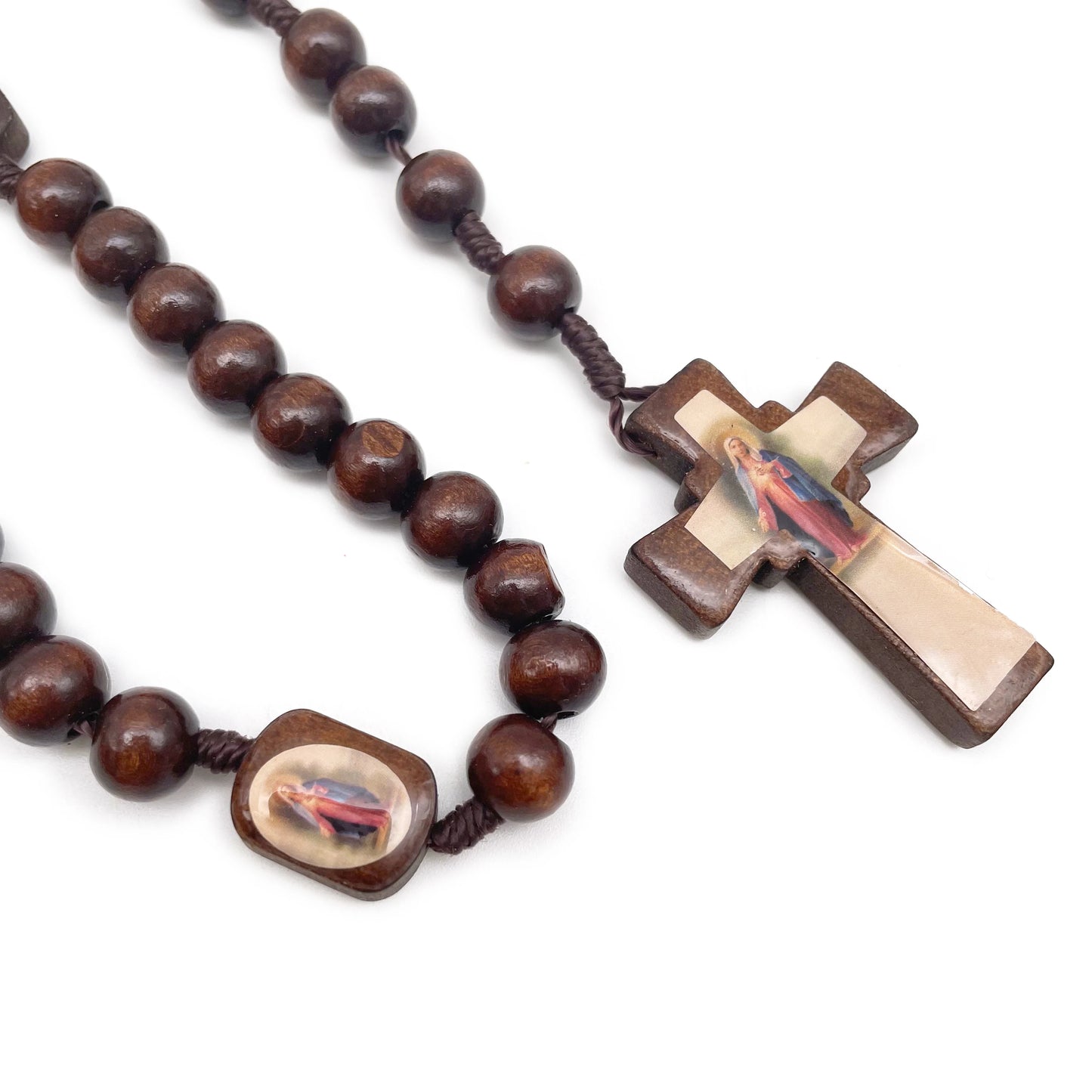 Our Lady Of Guadalupe Wood Rosary Necklace Heart Baptism Gift