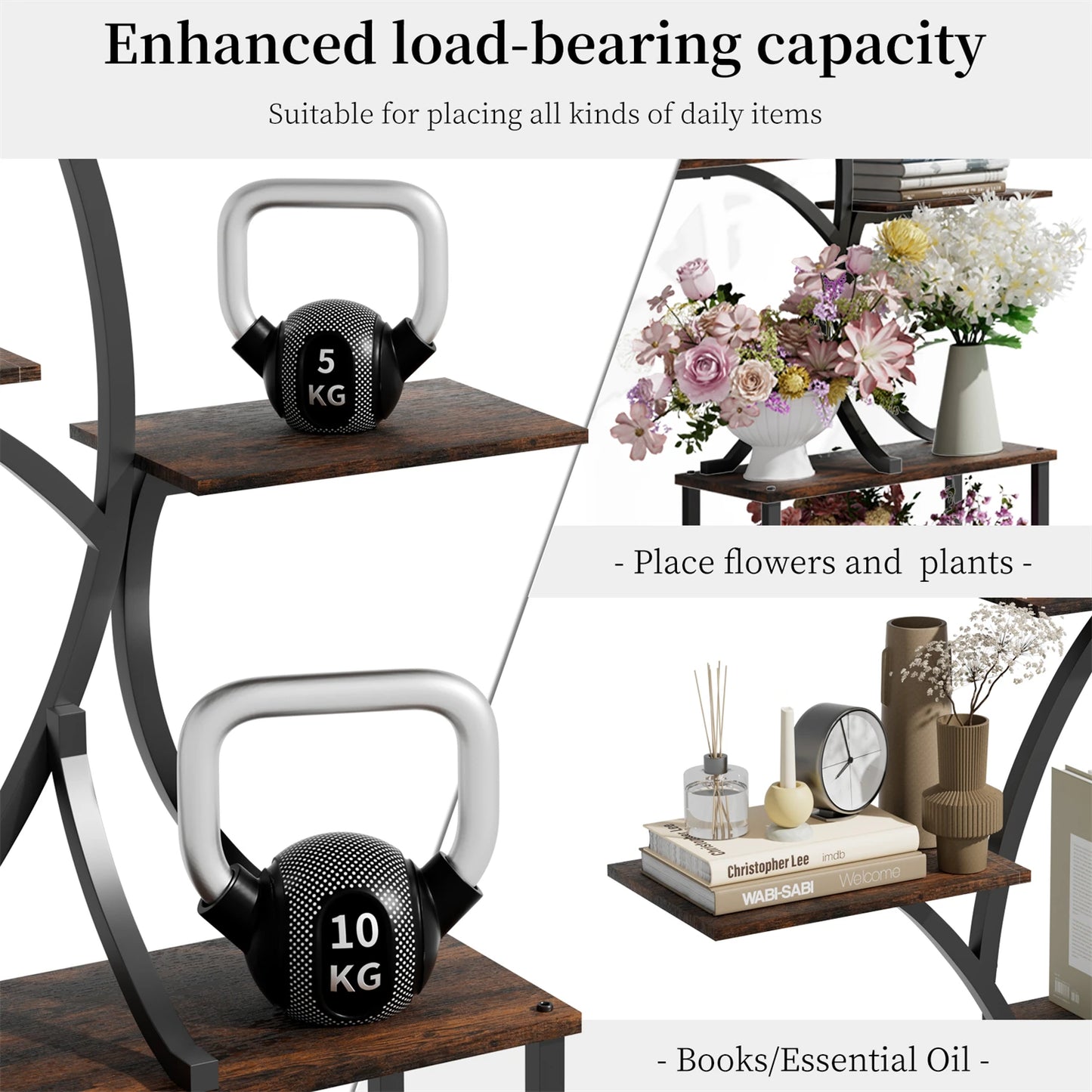 Tree Shaped Multitier Metal Wood Plant Display Stand With Lighting