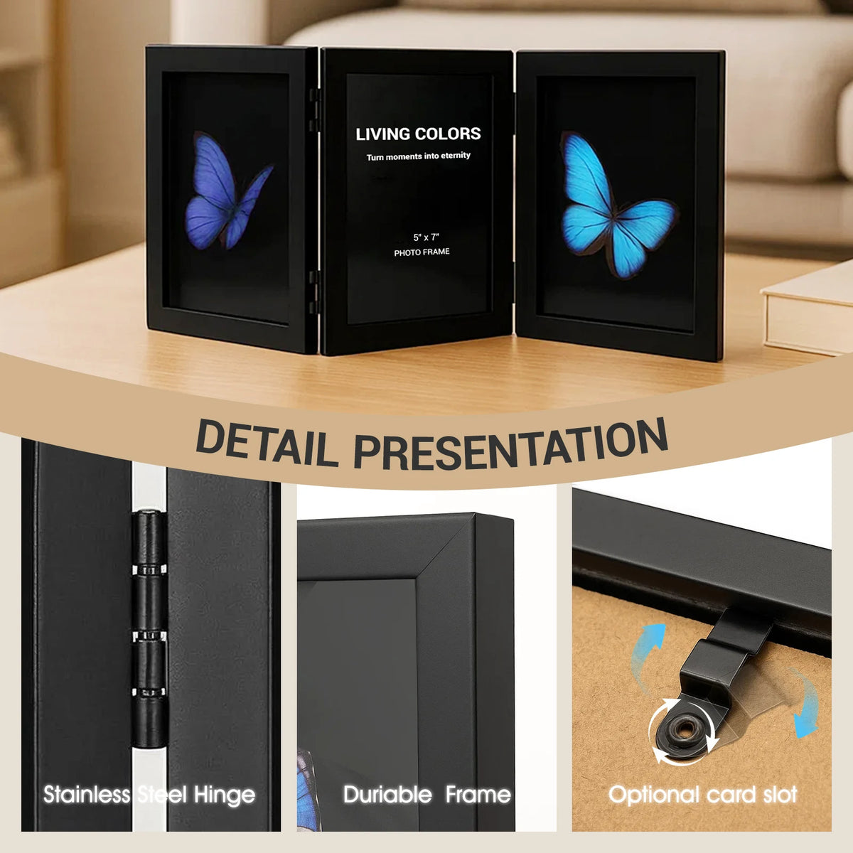 Hinged Foldable Picture Frame for Family Photo Displays