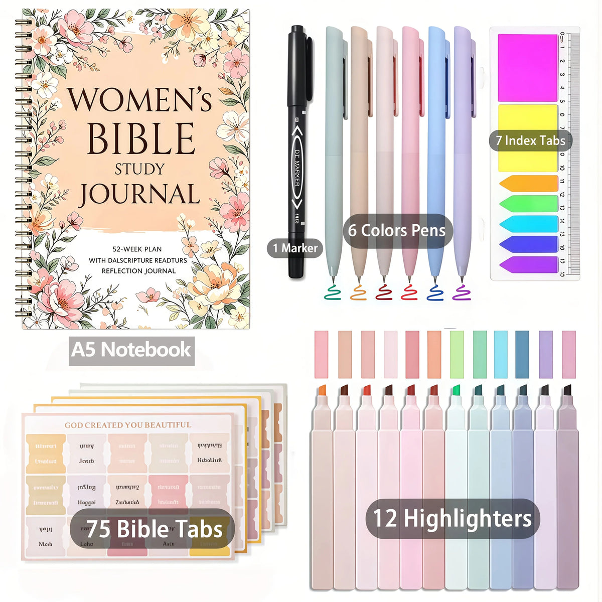 Christian Bible Study Kit With Spiral Notebook And Pen