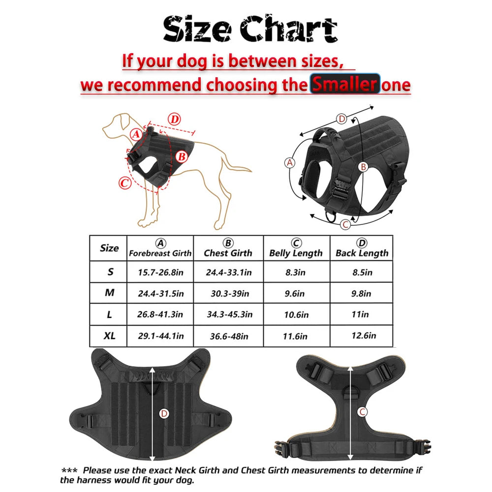 PETRAVEL Tactical Dog Harness Set with Molle Pouches and Leash