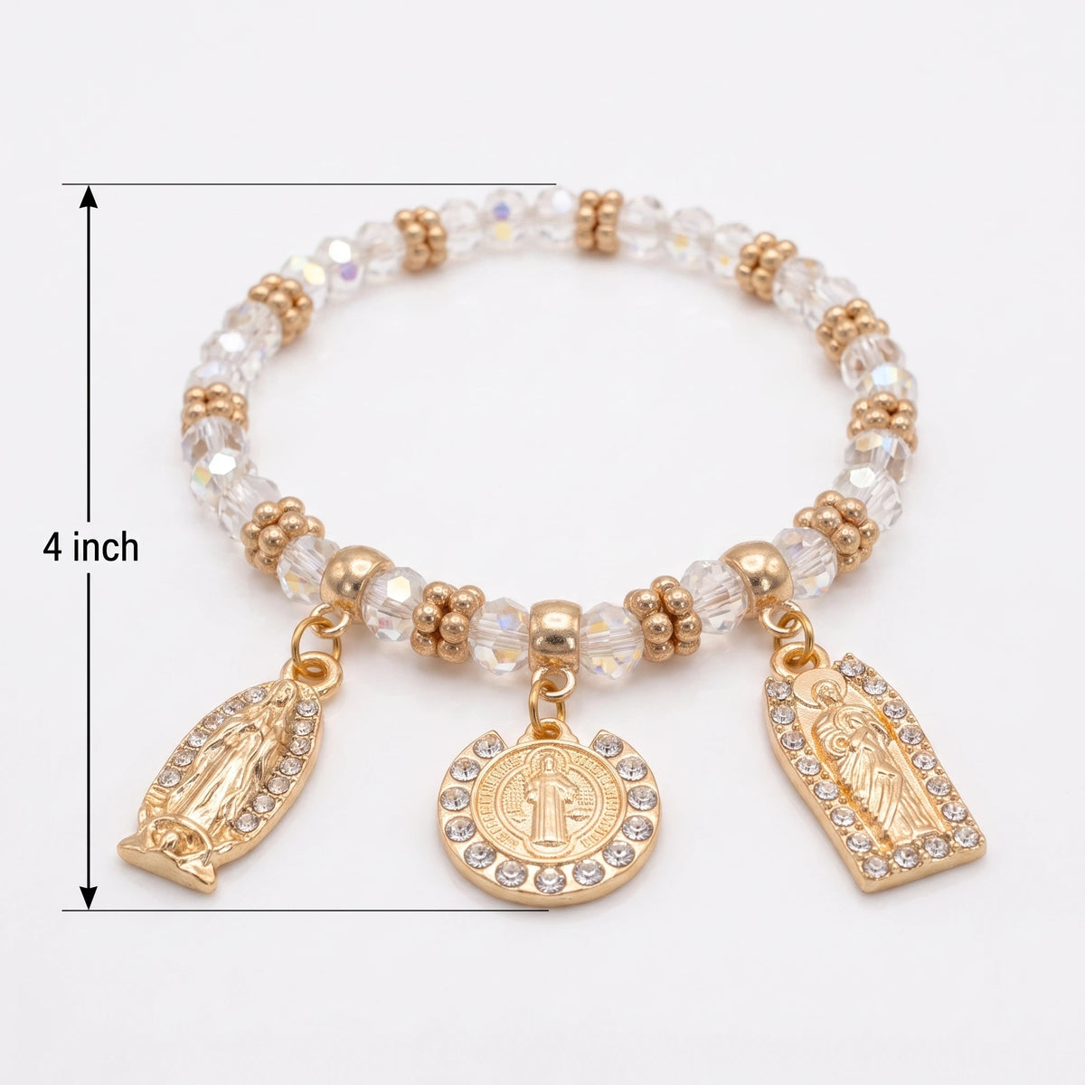 Crystal Beaded Faith Bracelet Set With Saint Charms