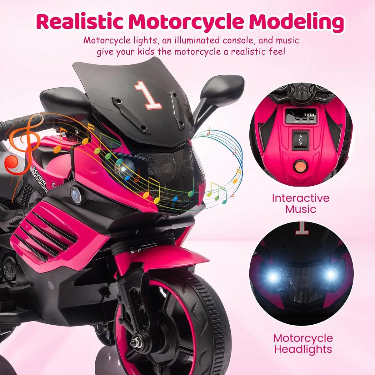 HiMISS Electric Kids Motorcycle With Training Wheels And Headlight