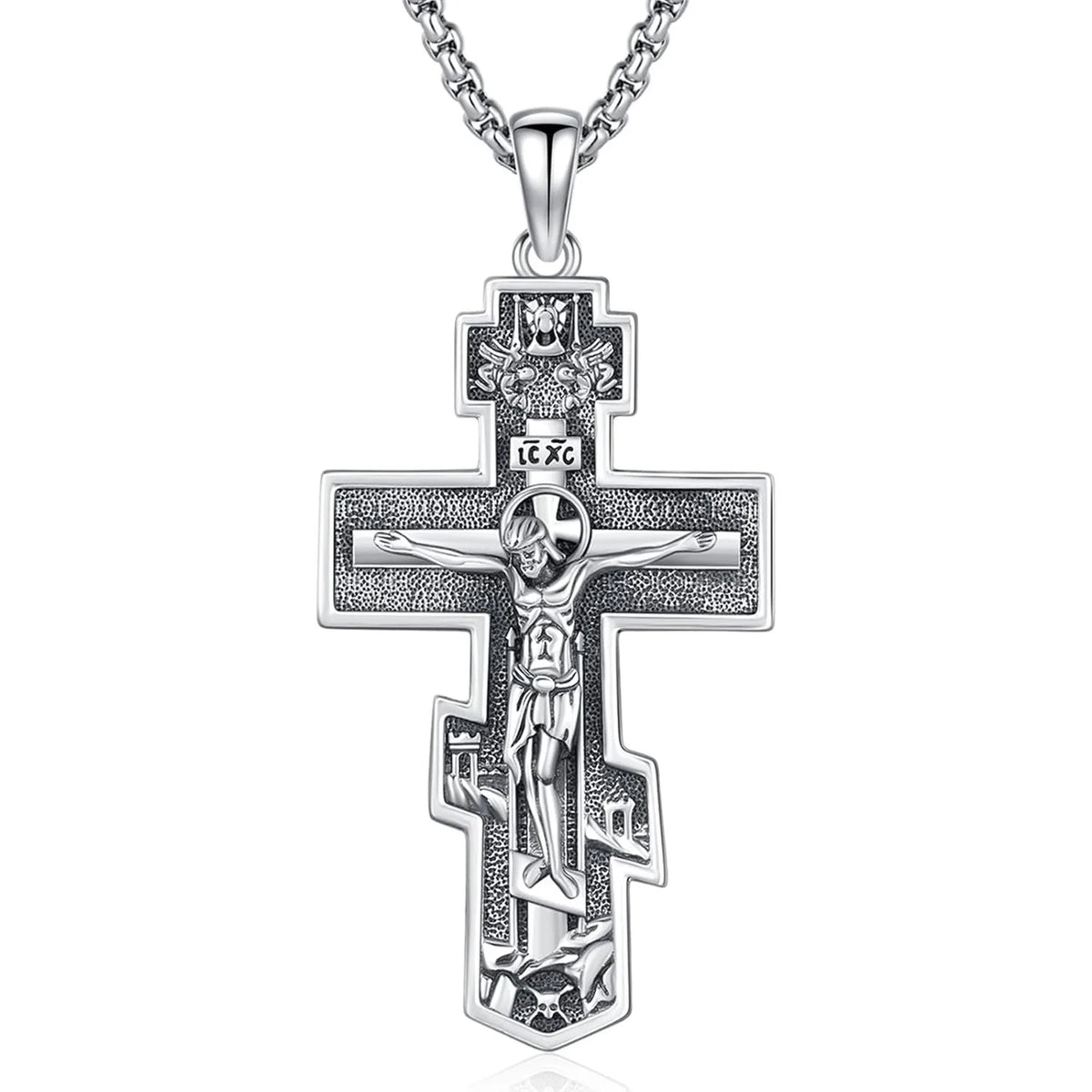Drinsper Orthodox Cross Necklace 925 Sterling Silver Pendant