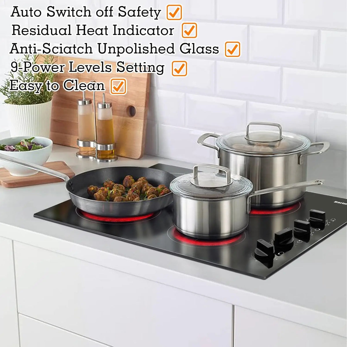 Karinear 4 Burner Electric Cooktop With Knob Controls