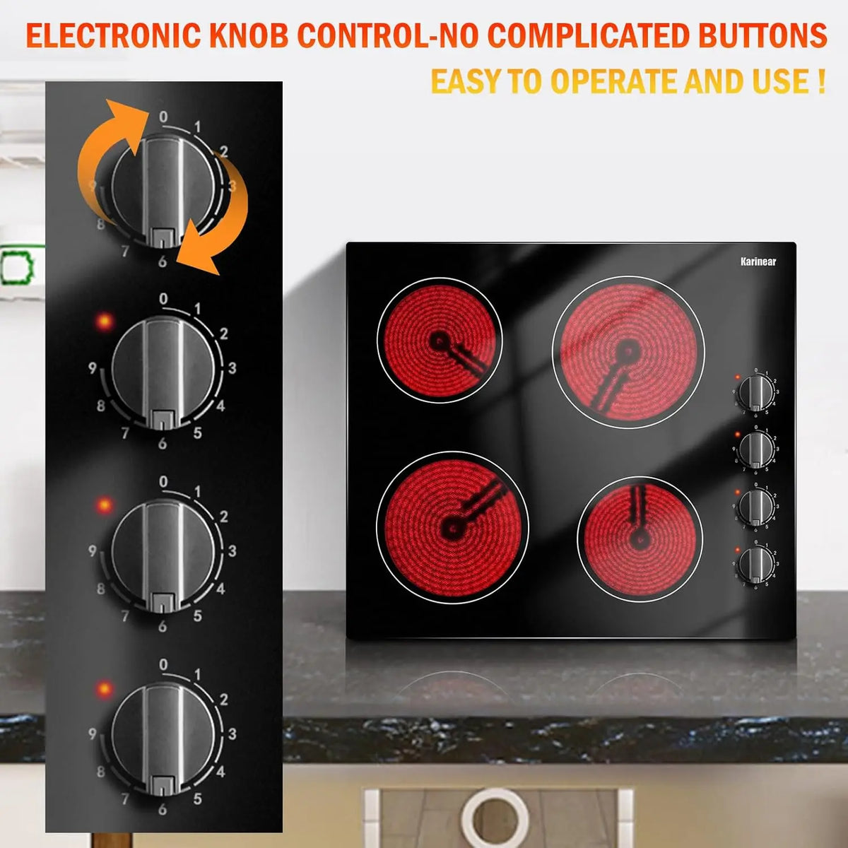 Karinear 4 Burner Electric Cooktop With Knob Controls