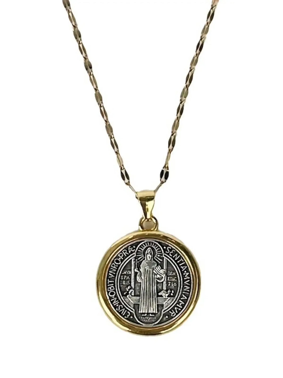 Saint Benedict Round Pendant Faith Necklace for Men and Women