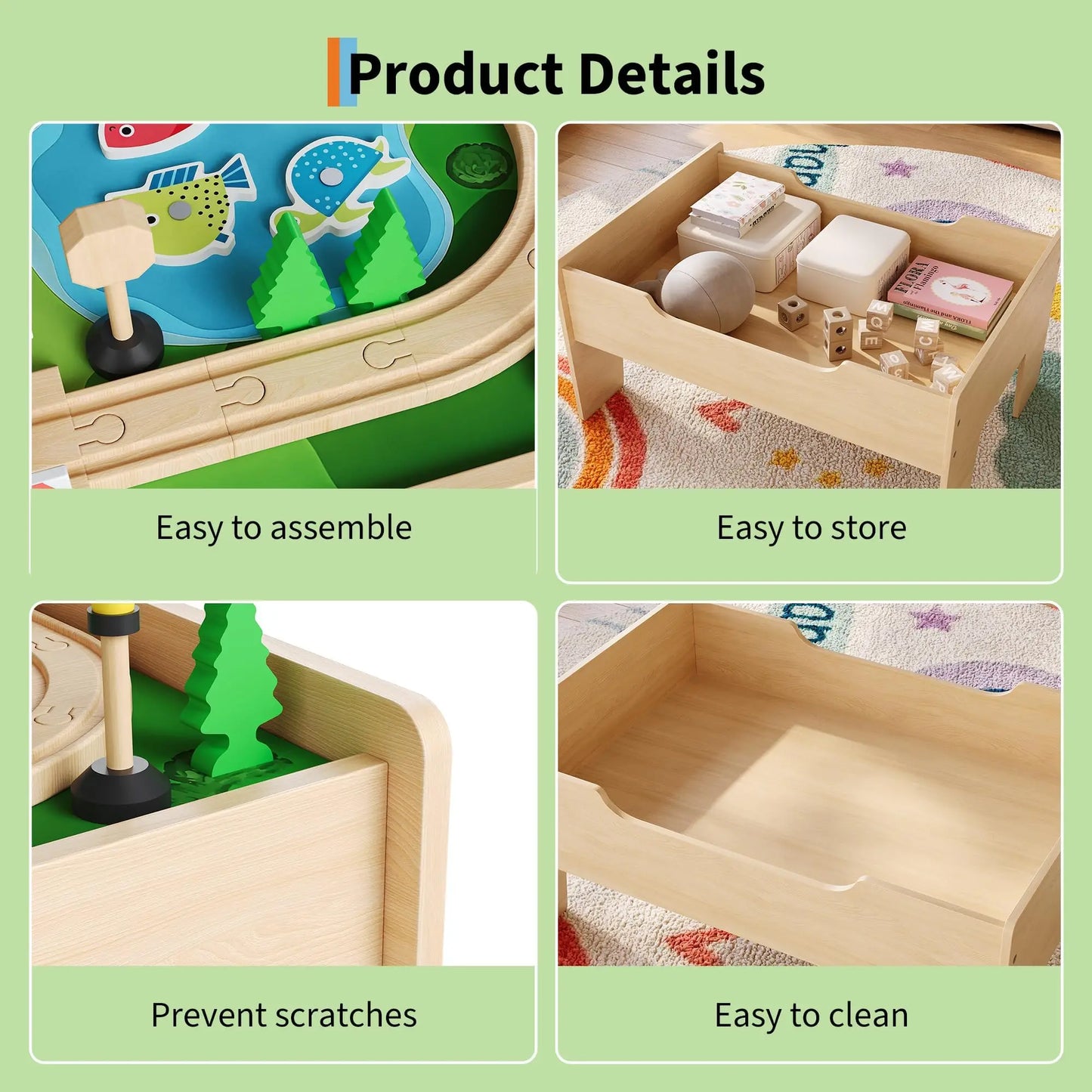 HiMISS Wooden Train Activity Table With Storage Drawer And Tracks