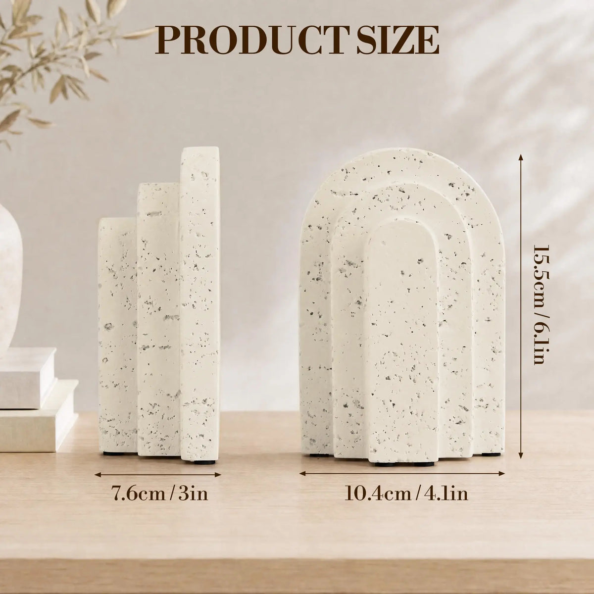 Decorative Faux Travertine Resin Bookends for Shelves and Desks