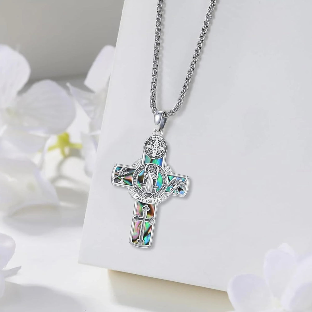 Drinsper Saint Benedict Crucifix Necklace 925 Sterling Silver Unisex Amulet