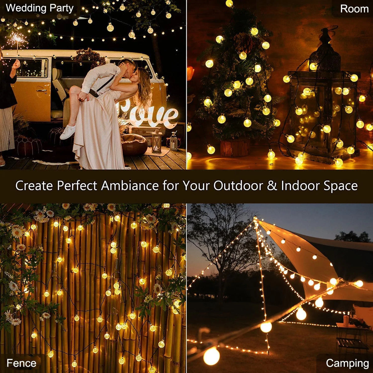 Solar Powered 100 LED Bubble Ball Outdoor String Lights Decor