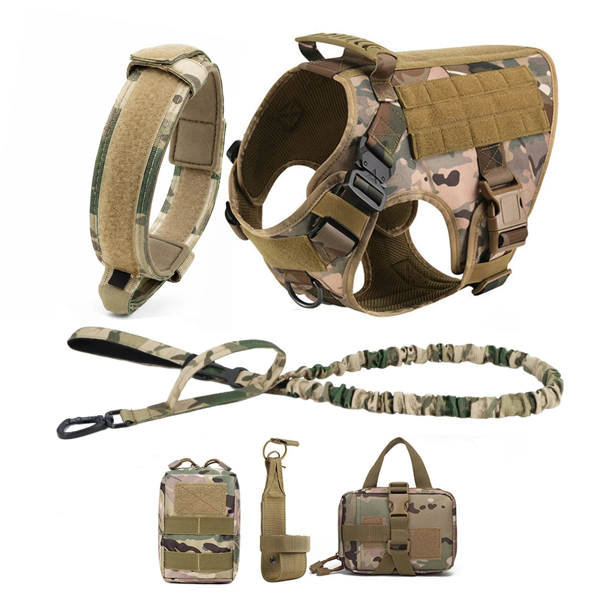 PETRAVEL Tactical Dog Harness Set with Molle Pouches and Leash