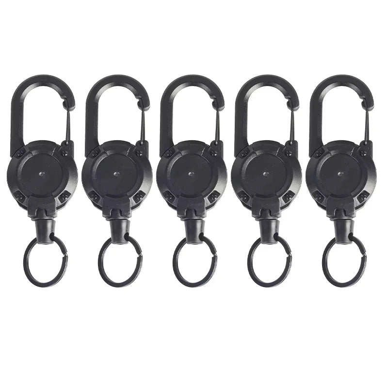Retractable Heavy Duty Wire Rope Key Chain With Carabiner Buckle