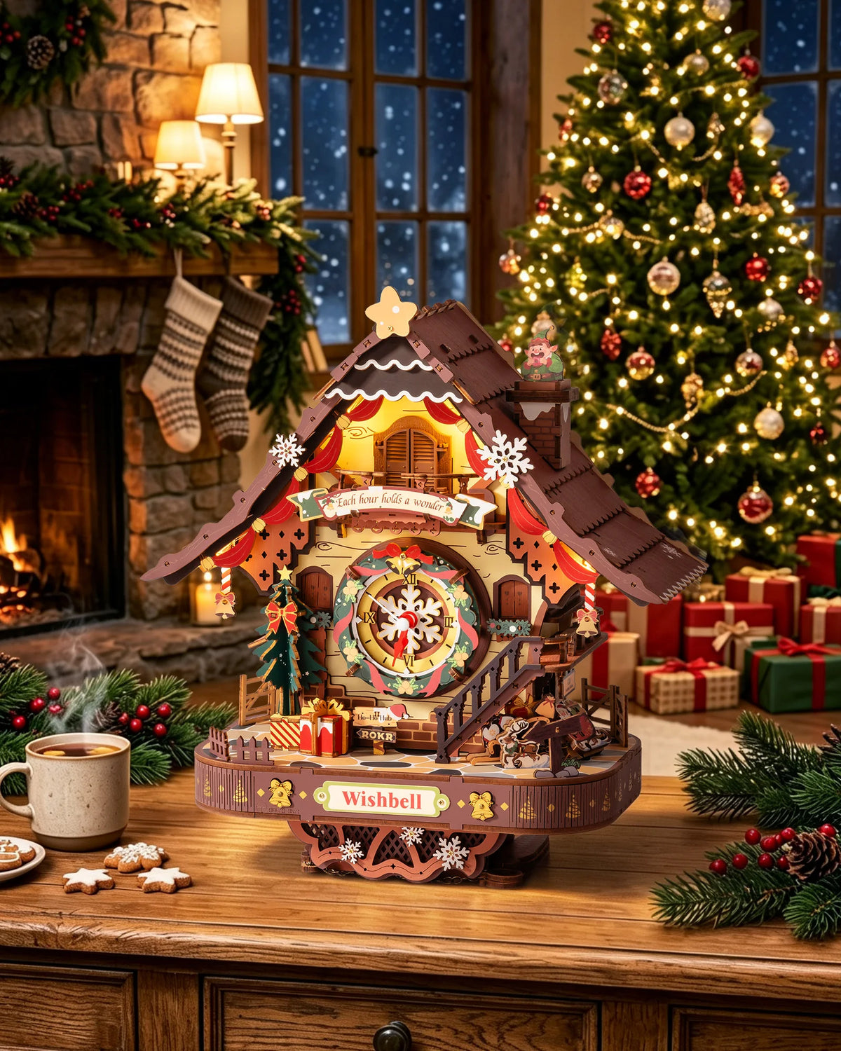 ROKR Christmas Cuckoo Clock Wooden Mechanical 3D Puzzle Kit