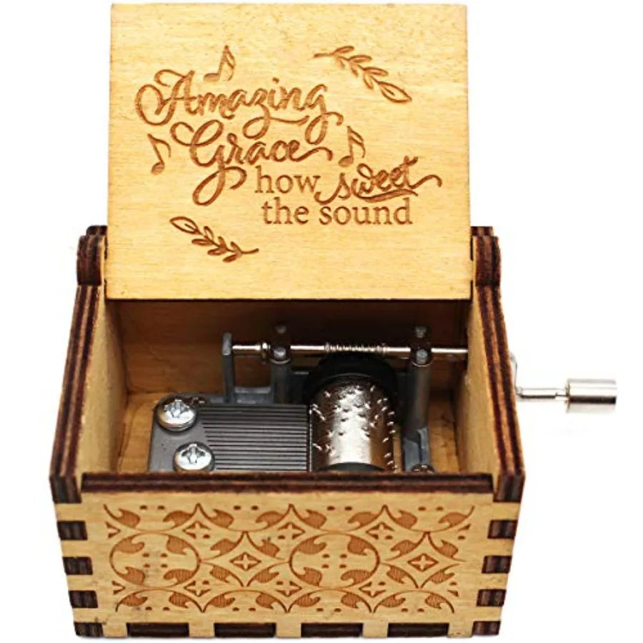 Wooden Music Box Playing Amazing Grace Melody For Baptism Gift