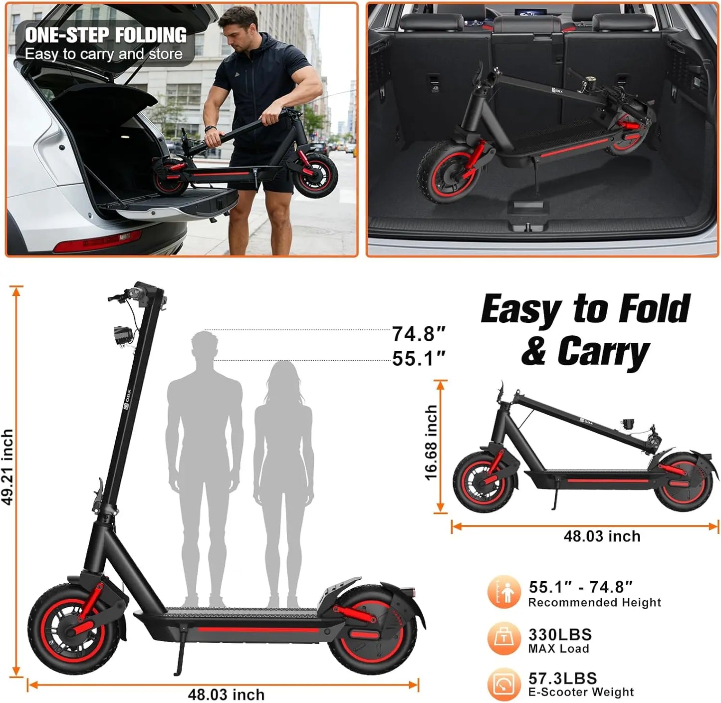 OBX Electric Foldable Scooter With Dual Suspension And 1200W Motor