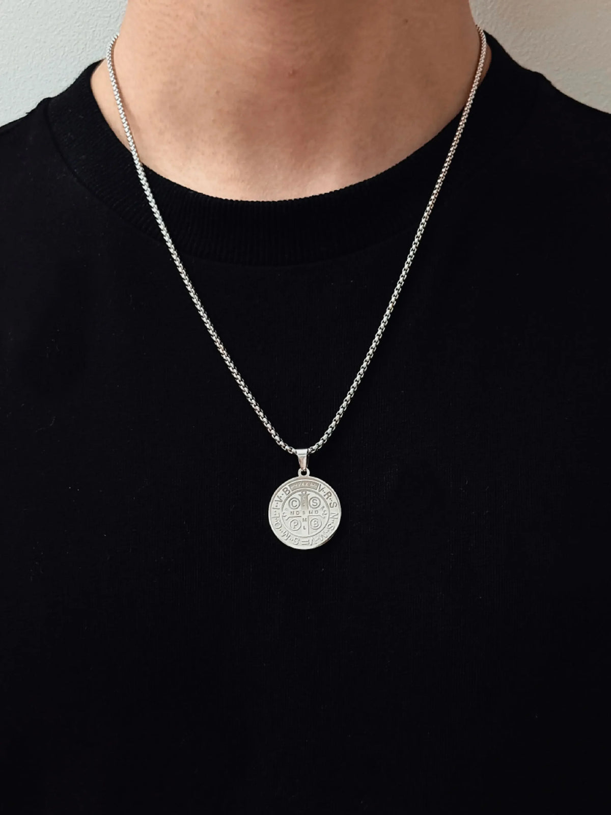 Saint Benedict Medal Cross Pendant Necklace Stainless Steel Faith Jewelry