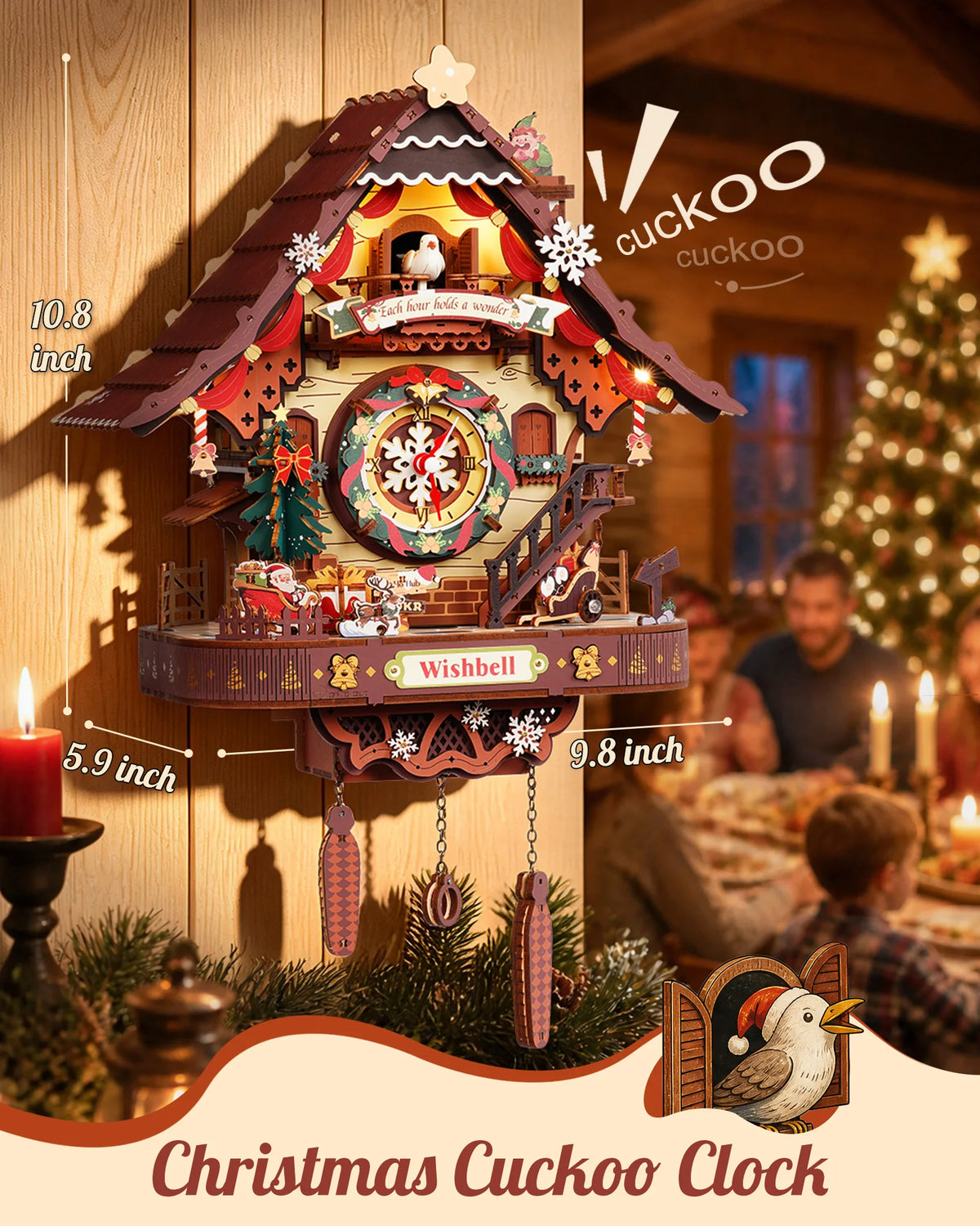 ROKR Christmas Cuckoo Clock Wooden Mechanical 3D Puzzle Kit