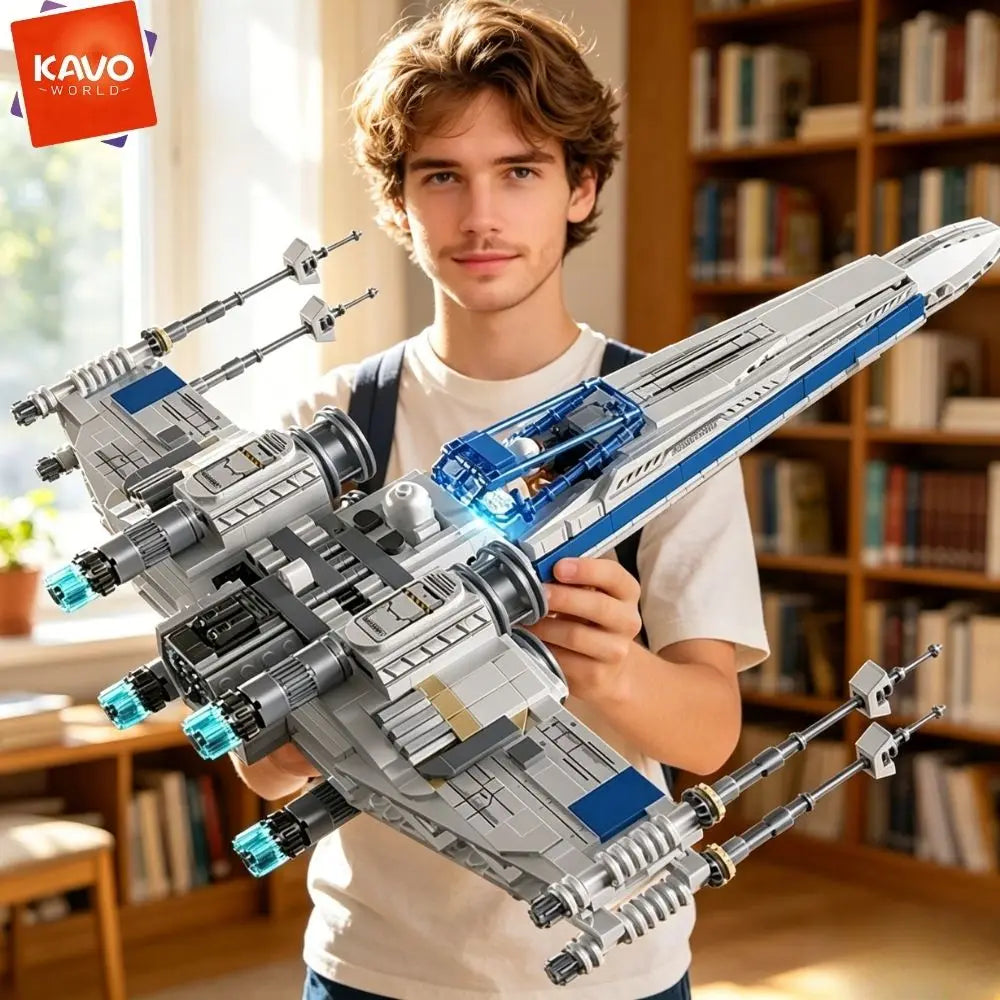 KAVOWORLD X-Wing Transformable Space Fighter Building Set With LED Lights