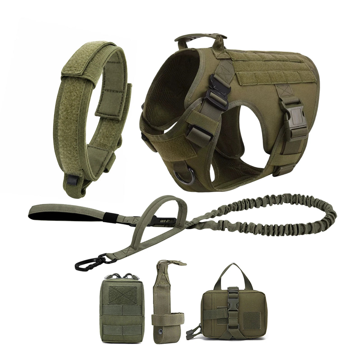 PETRAVEL Tactical Dog Harness Set with Molle Pouches and Leash