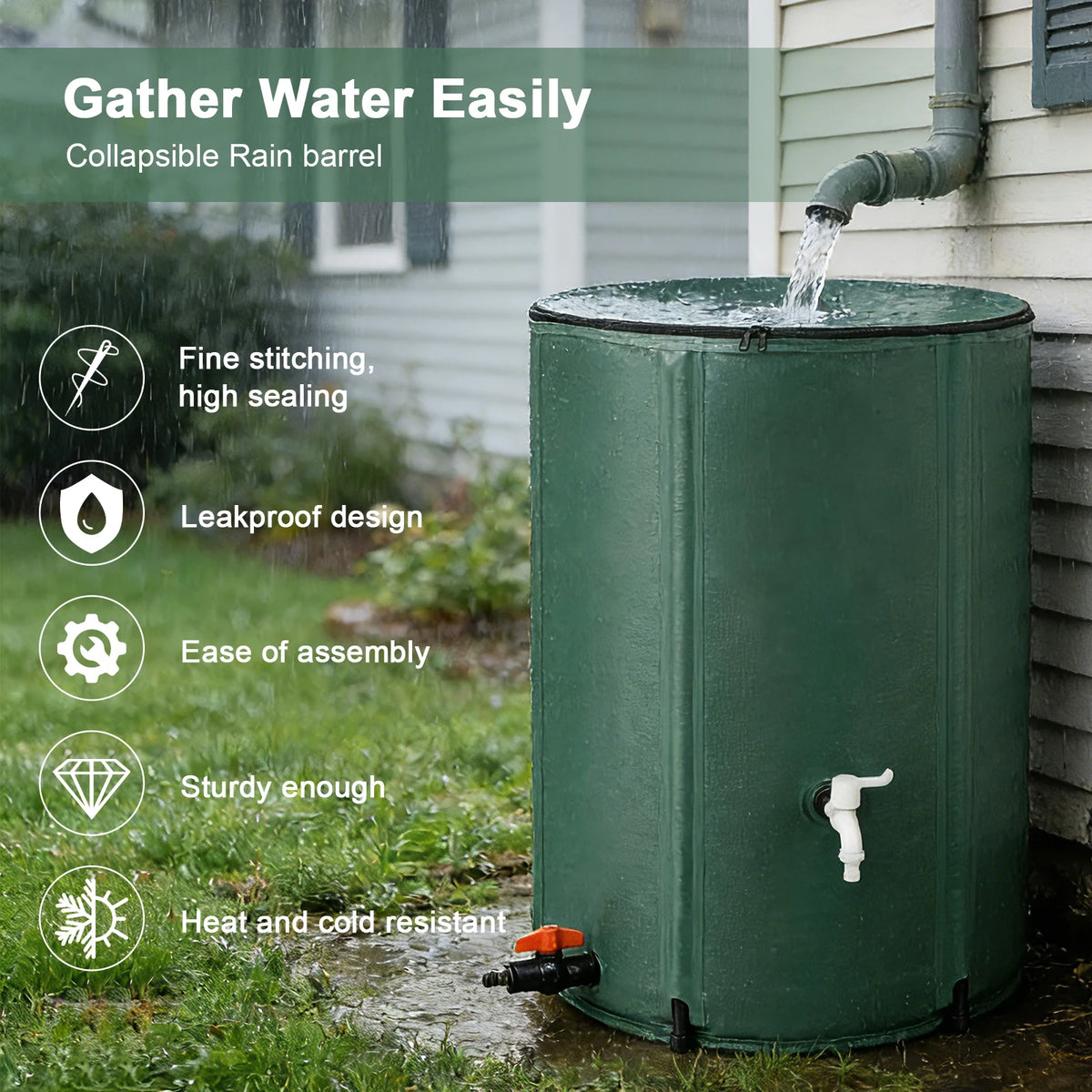 Collapsible Rain Barrel Water Collection Tank for Garden Irrigation