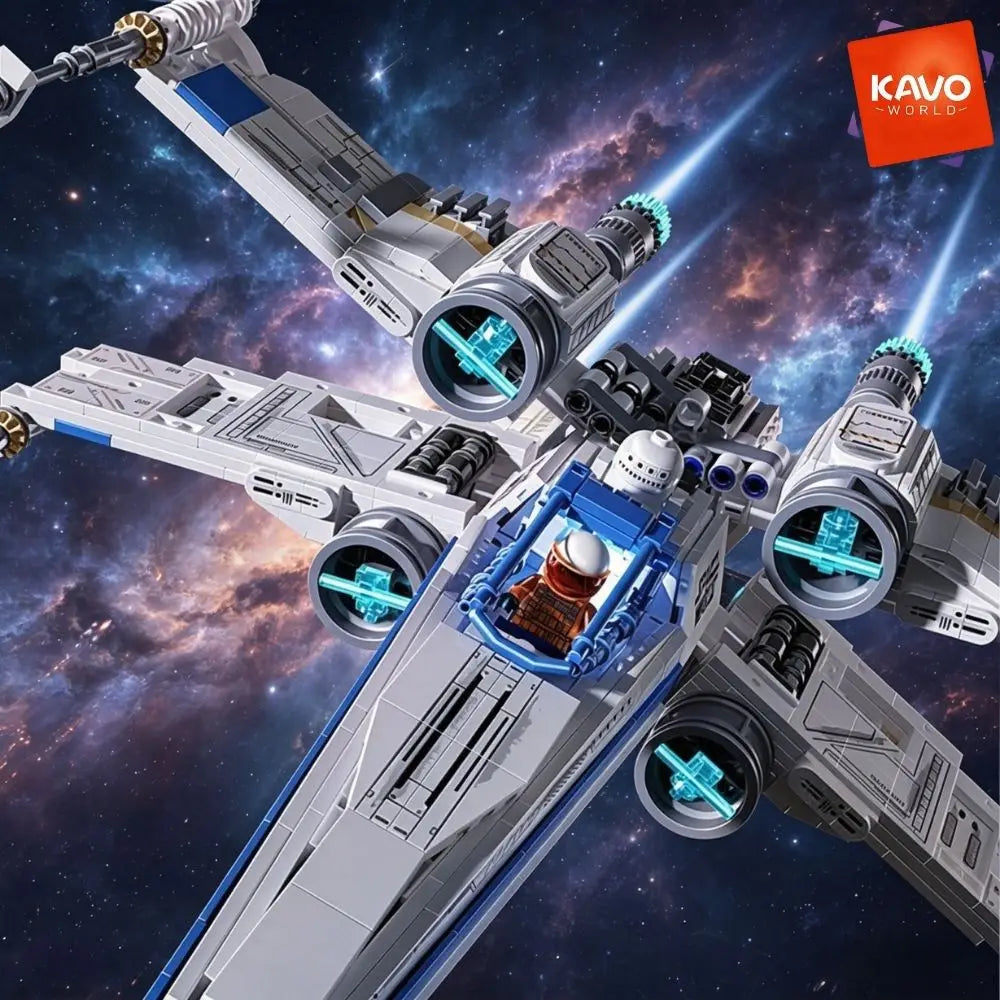 KAVOWORLD X-Wing Transformable Space Fighter Building Set With LED Lights