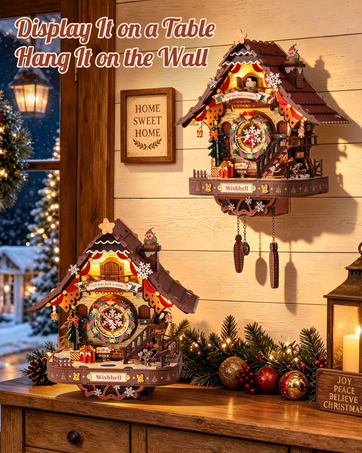 ROKR Christmas Cuckoo Clock Wooden Mechanical 3D Puzzle Kit