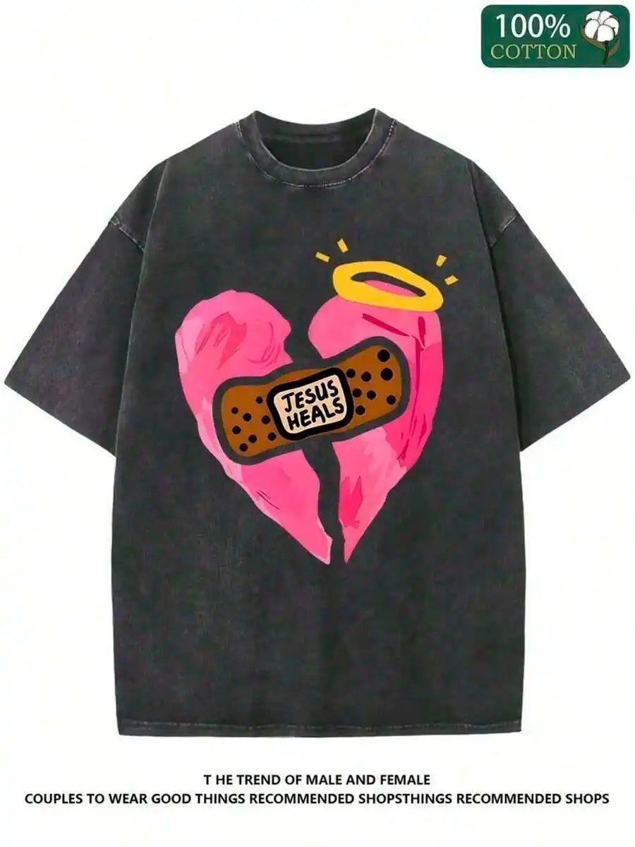 Jesus Healing Christian Printed Cotton T-Shirt Retro Unisex Fashion