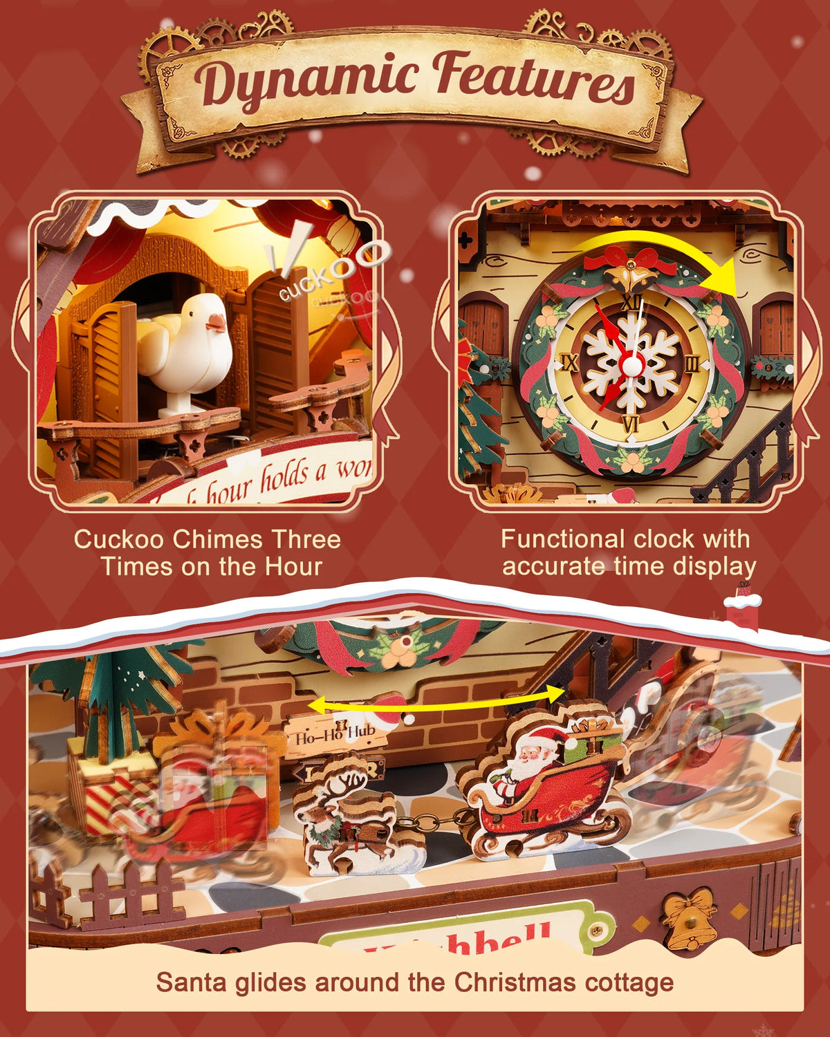 ROKR Christmas Cuckoo Clock Wooden Mechanical 3D Puzzle Kit