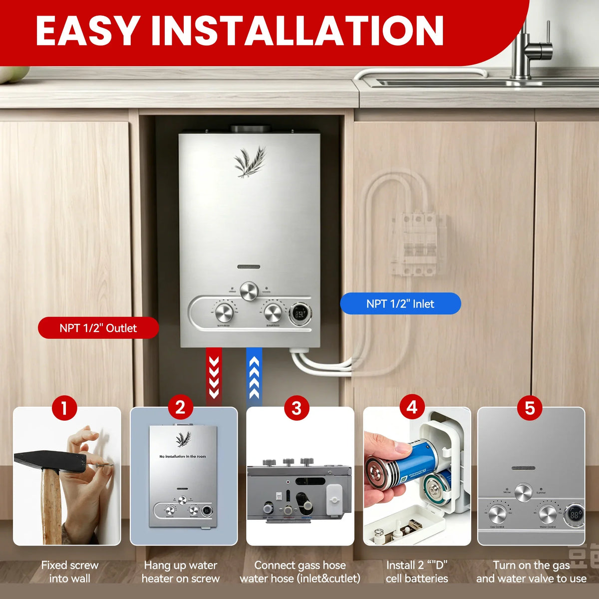 SIHAO Portable Tankless LPG Water Heater With Shower Kit