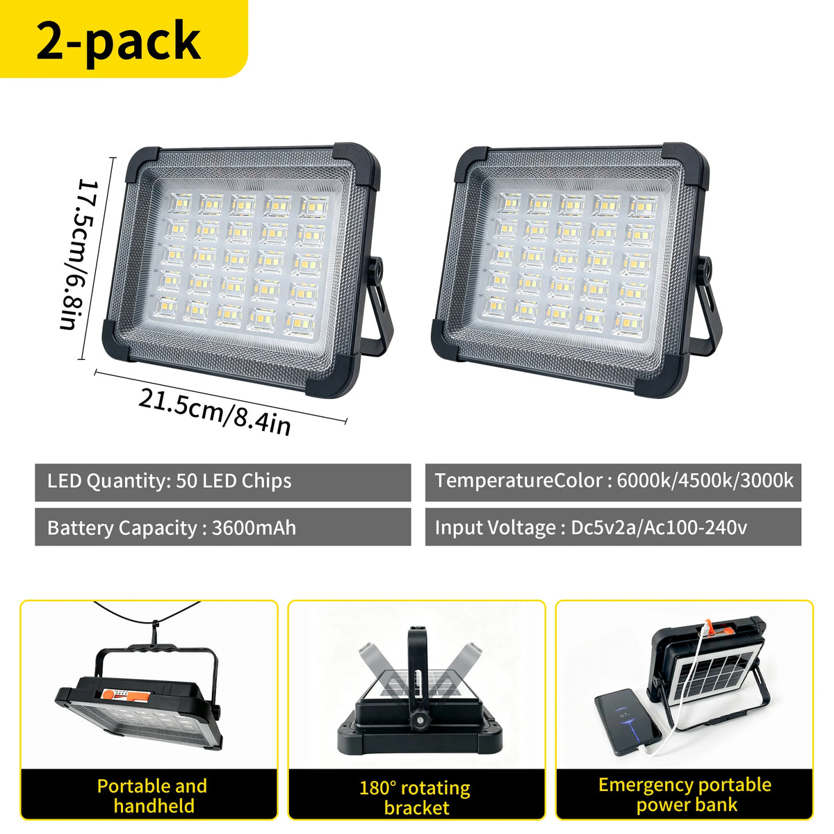 Morglad Solar Rechargeable LED Camping Lantern with Five Light Modes