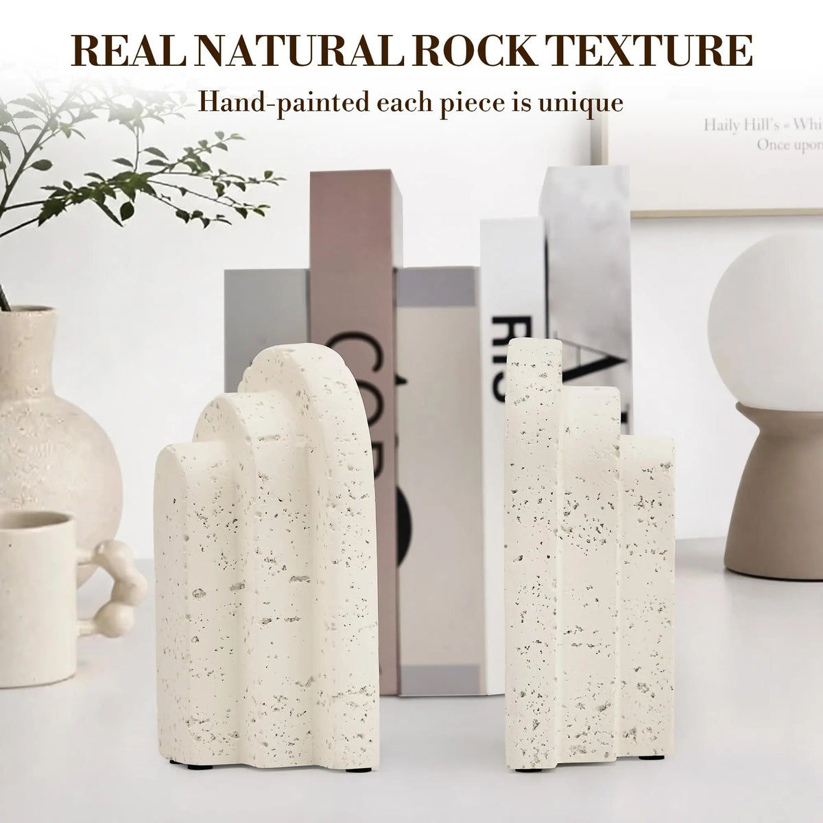 Decorative Faux Travertine Resin Bookends for Shelves and Desks