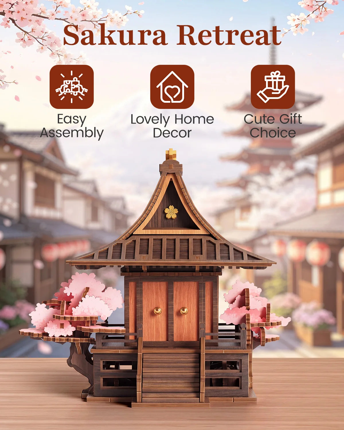 ROKR Sakura Retreat Wooden Book Nook DIY Craft Puzzle Kit