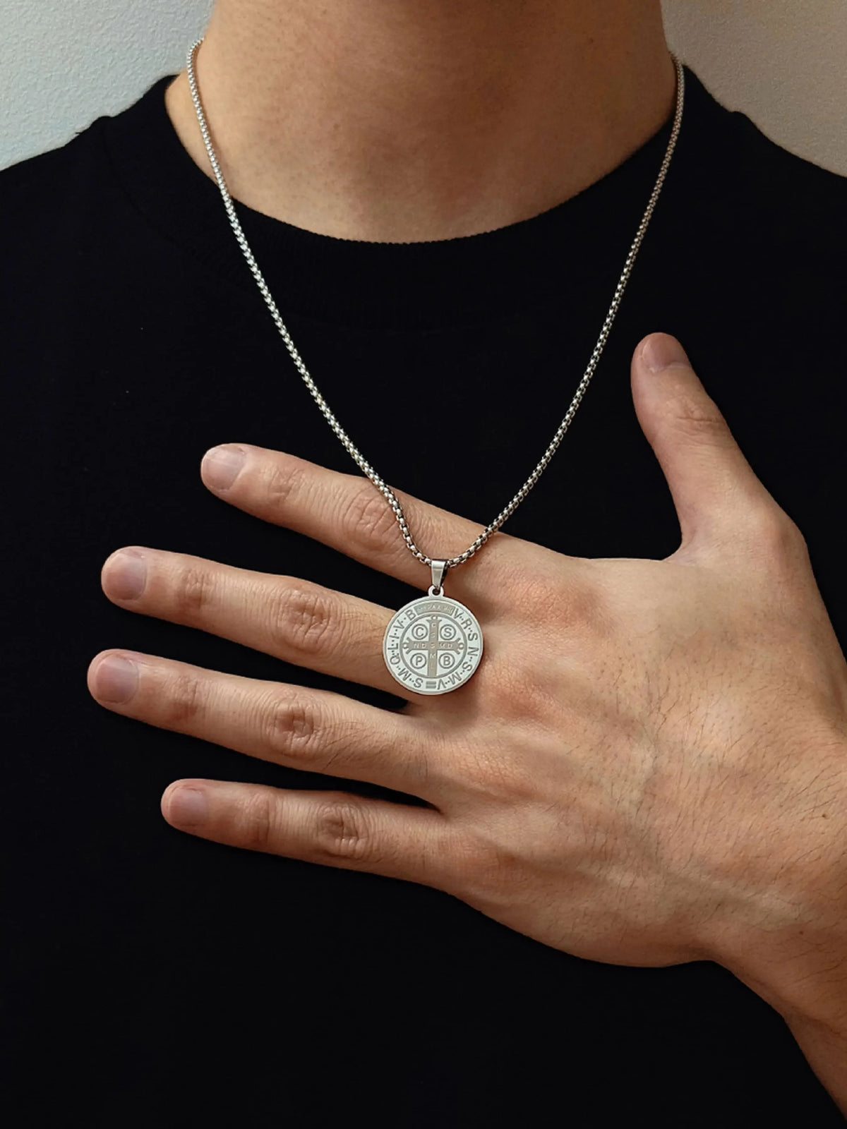 Saint Benedict Medal Cross Pendant Necklace Stainless Steel Faith Jewelry
