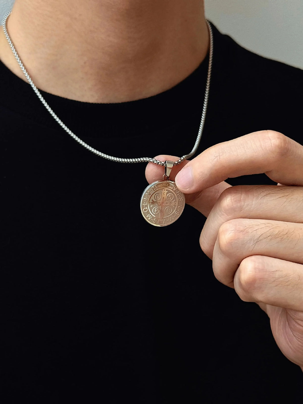 Saint Benedict Medal Cross Pendant Necklace Stainless Steel Faith Jewelry
