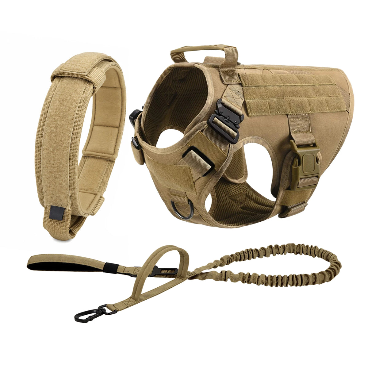 PETRAVEL Tactical Dog Harness Set with Molle Pouches and Leash