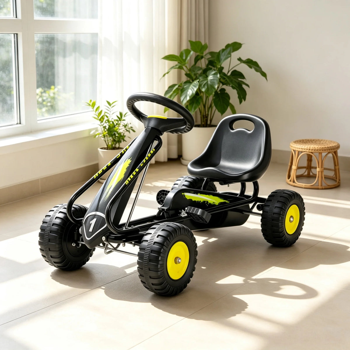 Kids Pedal Go Kart With Adjustable Seat And Padded Backrest