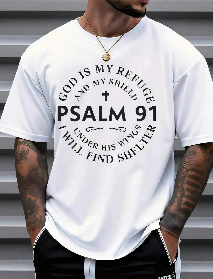 Mens Faith Quote Cross Print Cotton Crewneck Casual Tee