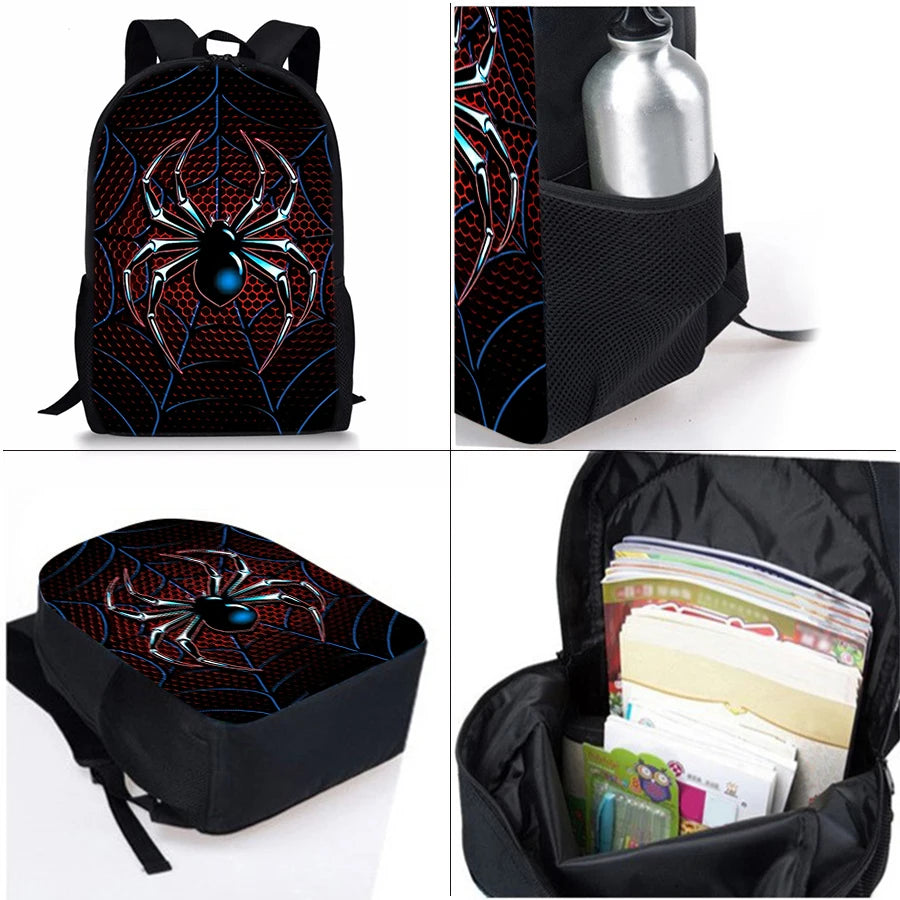 Spider Pattern Three Piece School Backpack Set for Kids and Girls