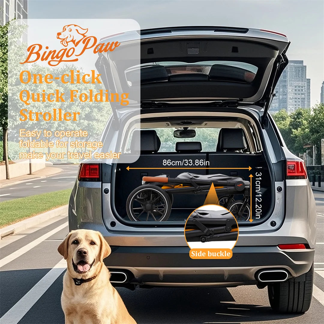 Foldable Portable Dog Stroller With Storage Pockets For Dogs