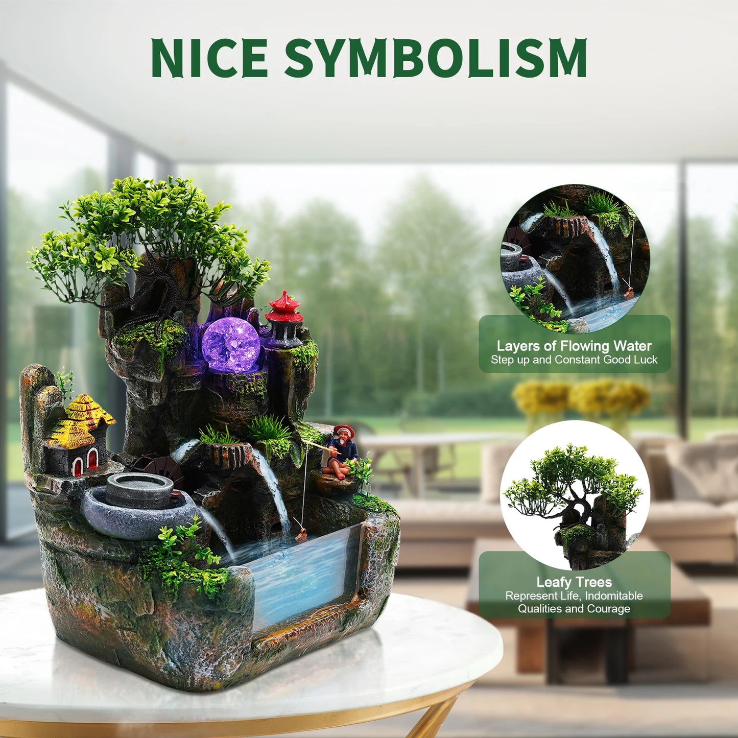 Feng Shui Money Tree Water Fountain With Resin Rockery