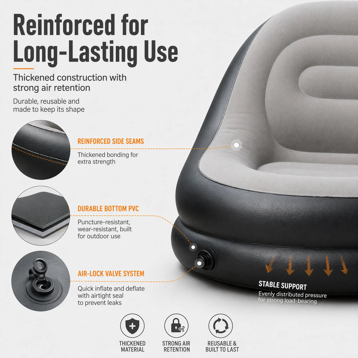 Wonflex Inflatable Flocking Sofa Set With Footstool For Outdoor Leisure