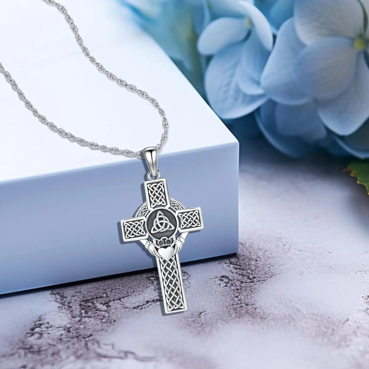 DRINSPER Sterling Silver Celtic Cross Evil Eye Trinity Knot Necklace