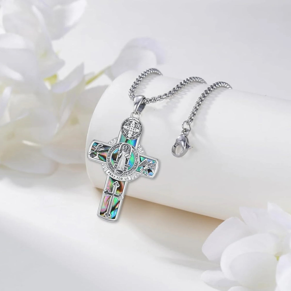Drinsper Saint Benedict Crucifix Necklace 925 Sterling Silver Unisex Amulet