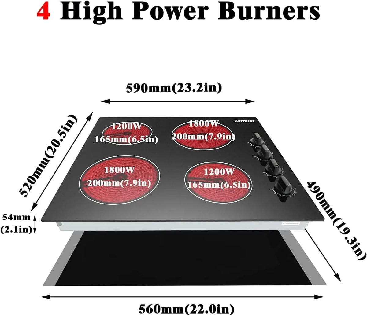Karinear 4 Burner Electric Cooktop With Knob Controls