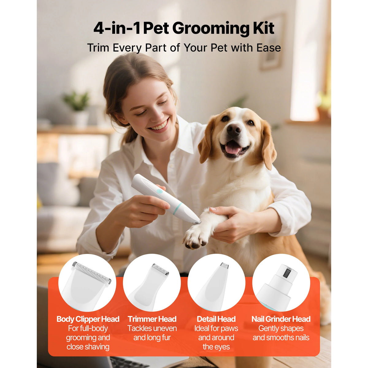 Low Noise Rechargeable Dog Clippers With Stainless Grooming Blades